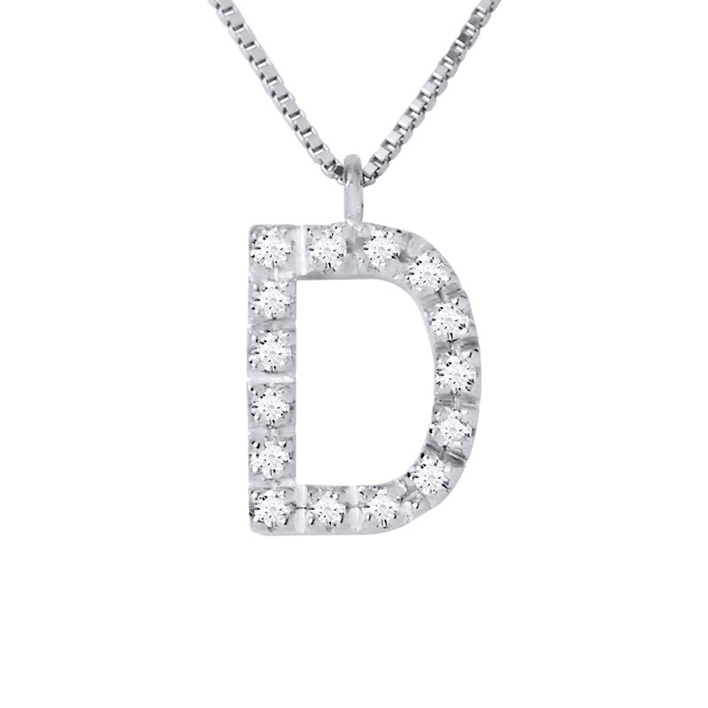 Collier ALPHABET Diamants 0,08 Cts  LETTRE 'D' Or Blanc 18 Carats