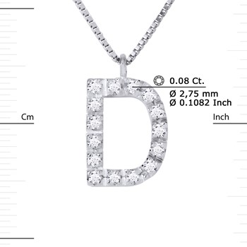 Necklace ALPHABET Diamonds 0,08 Cts LETTRE 'D' 18 Carat White Gold