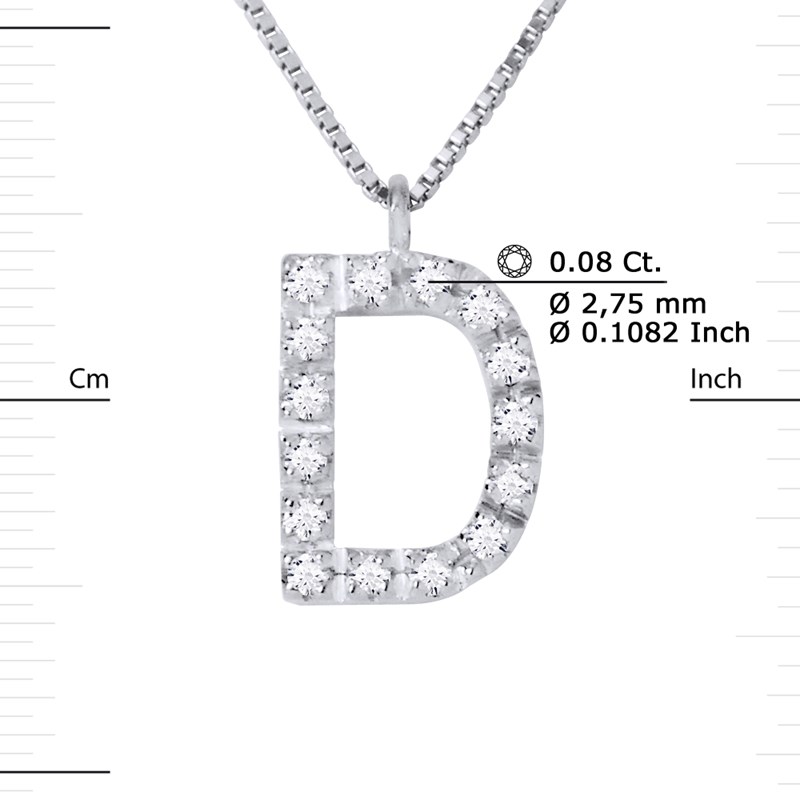 Collier ALPHABET Diamants 0,08 Cts  LETTRE 'D' Or Blanc 18 Carats - vue 3