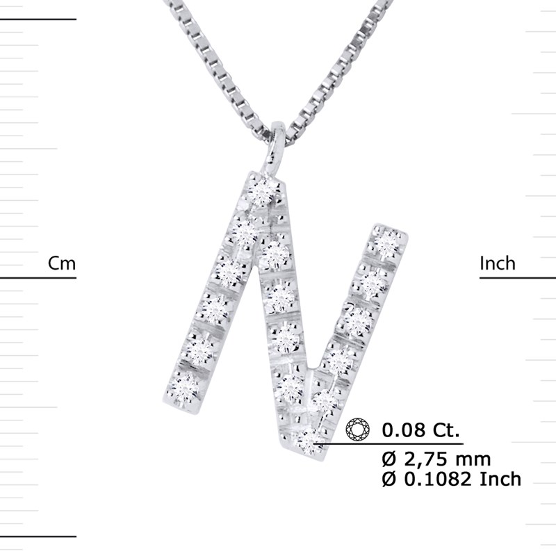 Collier ALPHABET Diamants 0,08 Cts  LETTRE 'N' Or Blanc 18 Carats - vue 3