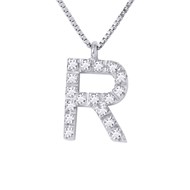 Collier ALPHABET Diamants 0,09 Cts  LETTRE 'R' Or Blanc 18 Carats