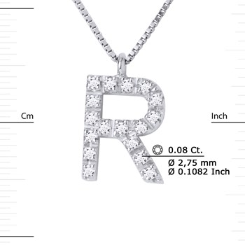 Necklace ALPHABET Diamonds 0,09 Cts LETTRE 'R' 18 Carat White Gold