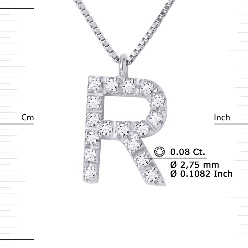 Collier ALPHABET Diamants 0,09 Cts  LETTRE 'R' Or Blanc 18 Carats - vue 3
