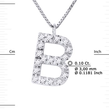 Necklace ALPHABET Diamonds 0,10 Cts LETTRE 'B' 18 Carat White Gold