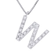 Collier ALPHABET Diamants 0,12 Cts  LETTRE 'W' Or Blanc 18 Carats