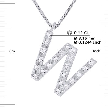 Necklace ALPHABET Diamonds 0.12 Cts LETTRE 'W' 18 Carat White Gold