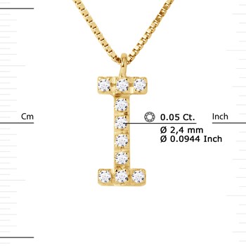 Necklace ALPHABET Diamonds 0.05 Cts LETTRE 'I' 18 Carat Yellow Gold