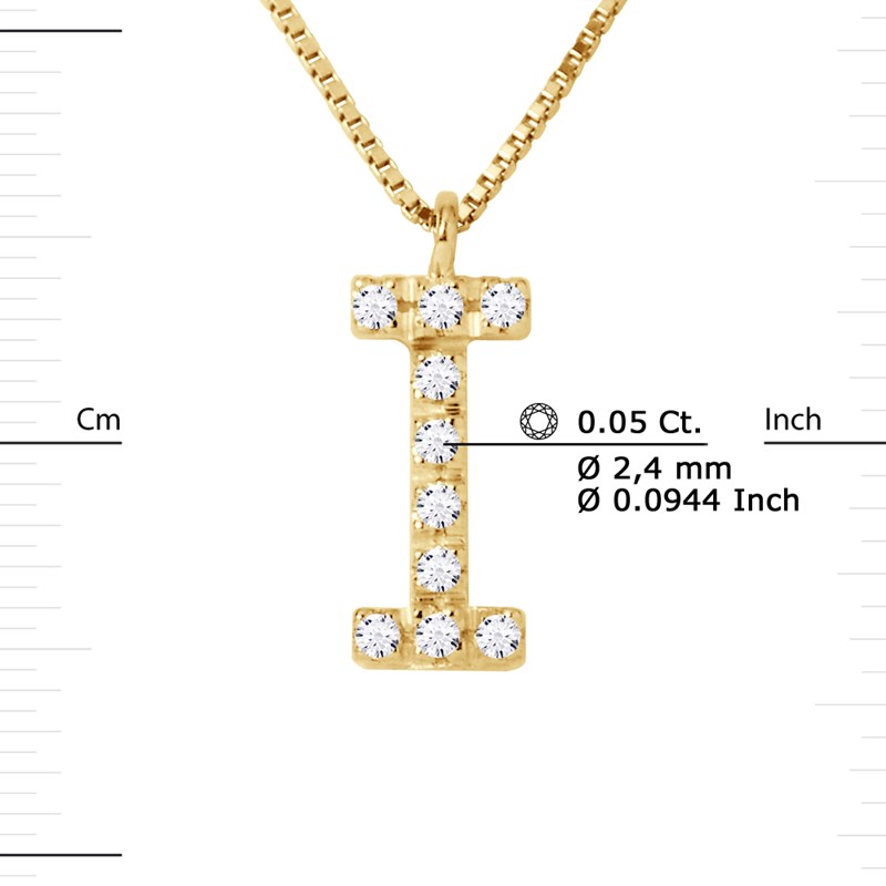 Collier ALPHABET Diamants 0,05 Cts  LETTRE 'I' Or Jaune 18 Carats - vue 3