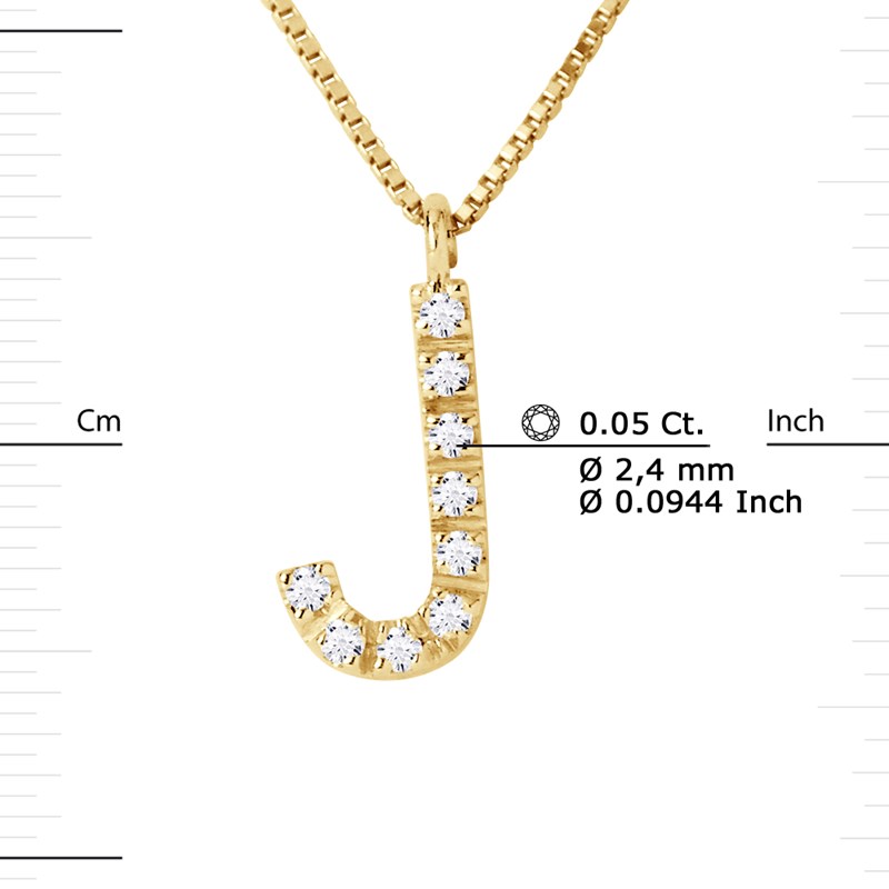 Collier ALPHABET Diamants 0,05 Cts  LETTRE 'J' Or Jaune 18 Carats - vue 3