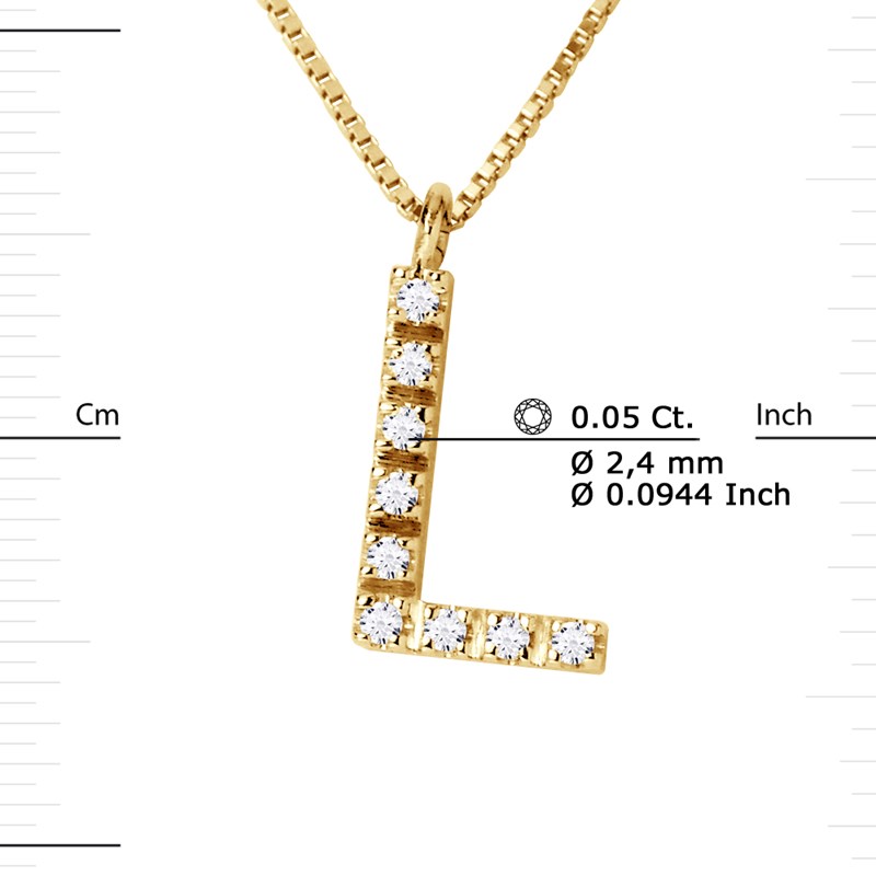 Collier ALPHABET Diamants 0,05 Cts  LETTRE 'L' Or Jaune 18 Carats - vue 3