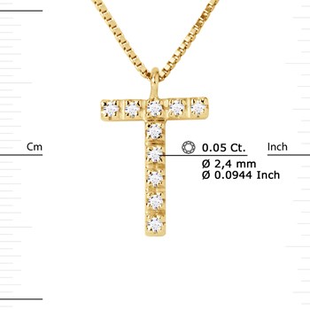 Necklace ALPHABET Diamonds 0.05 Cts LETTRE 'T' 18 Carat Yellow Gold