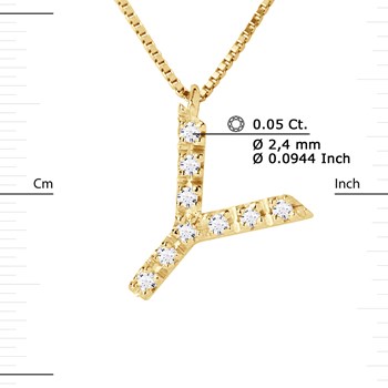 Necklace ALPHABET Diamonds 0,05 Cts LETTRE 'Y' 18 Carat Yellow Gold