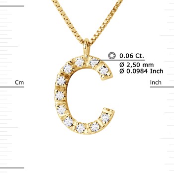 Necklace ALPHABET Diamonds 0.06 Cts LETTRE 'C' 18 Carat Yellow Gold