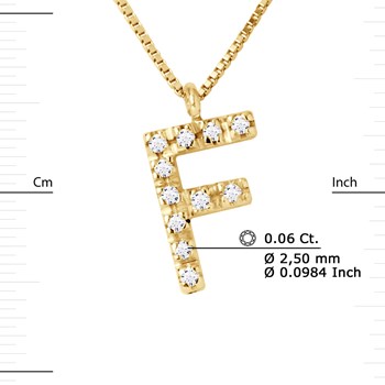Necklace ALPHABET Diamonds 0.06 Cts LETTRE 'F' 18 Carat Yellow Gold