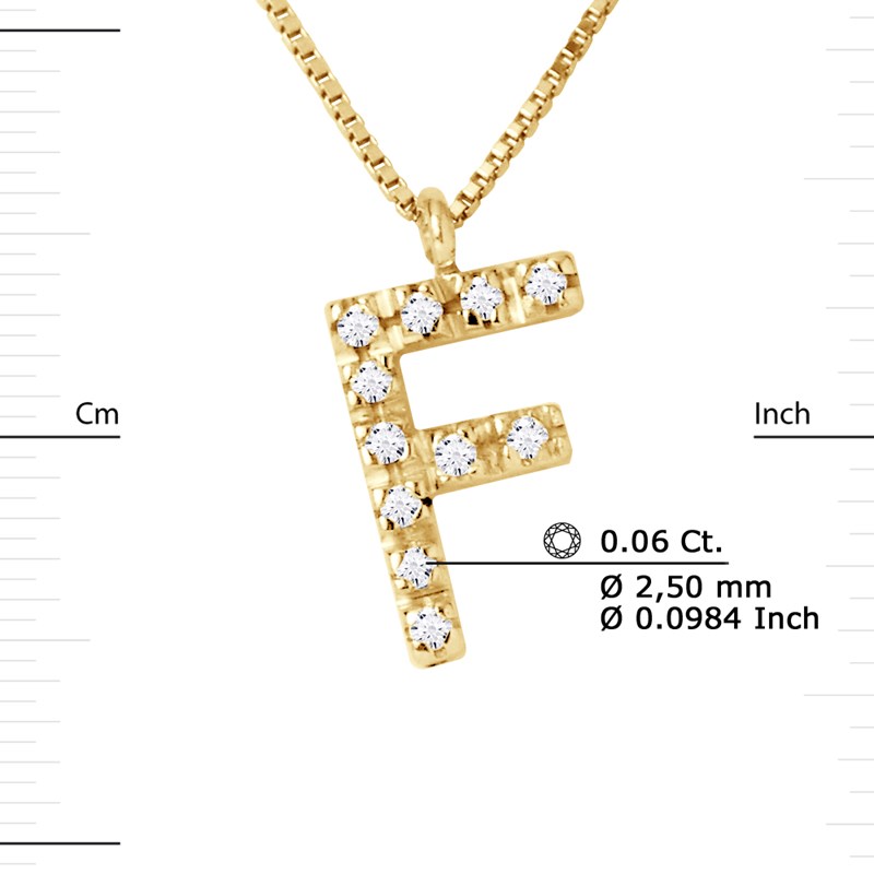 Collier ALPHABET Diamants 0,06 Cts  LETTRE 'F' Or Jaune 18 Carats - vue 3