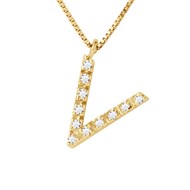 Collier ALPHABET Diamants 0,06 Cts  LETTRE 'V' Or Jaune 18 Carats