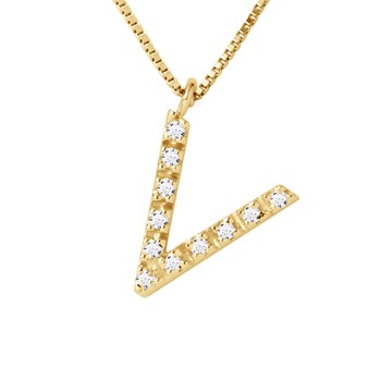 Necklace ALPHABET Diamonds 0.06 Cts LETTRE 'V' 18 Carat Yellow Gold