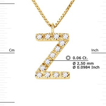 Necklace ALPHABET Diamonds 0.06 Cts LETTRE 'Z' 18 Carat Yellow Gold