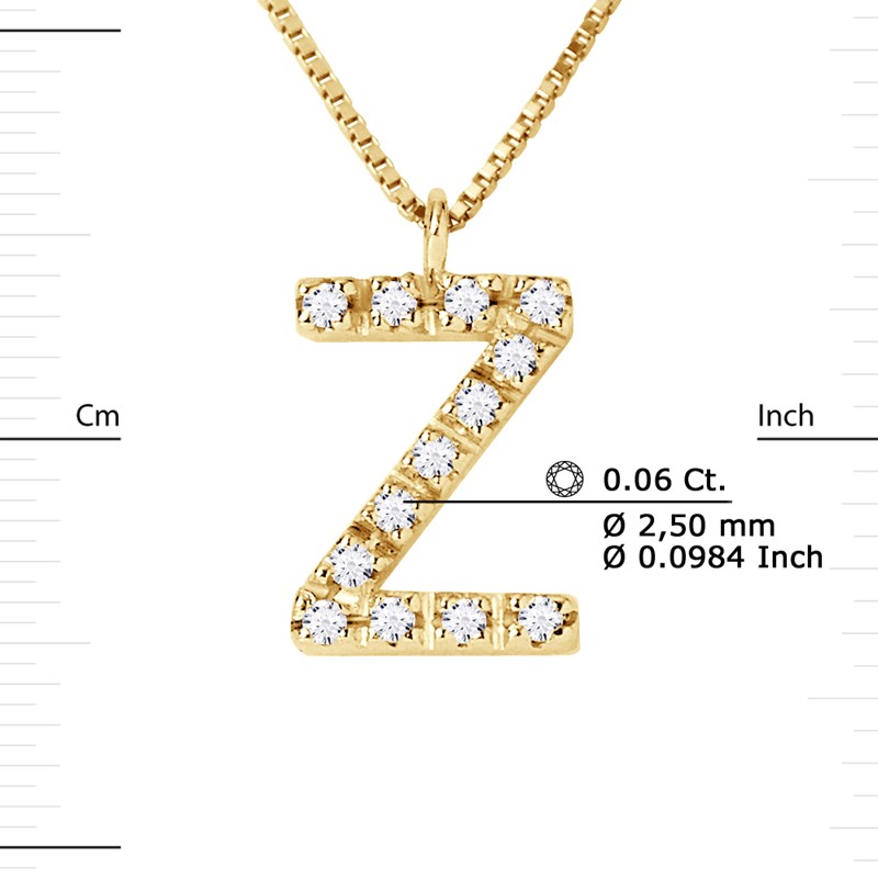 Collier ALPHABET Diamants 0,06 Cts  LETTRE 'Z' Or Jaune 18 Carats - vue 3