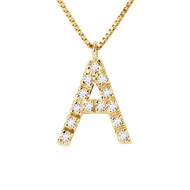 Collier ALPHABET Diamants 0,07 Cts  LETTRE 'A' Or Jaune 18 Carats