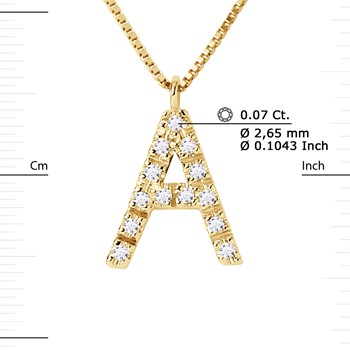 Necklace ALPHABET Diamonds 0.07 Cts LETTRE 'A' 18 Carat Yellow Gold
