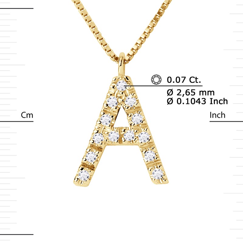 Collier ALPHABET Diamants 0,07 Cts  LETTRE 'A' Or Jaune 18 Carats - vue 3