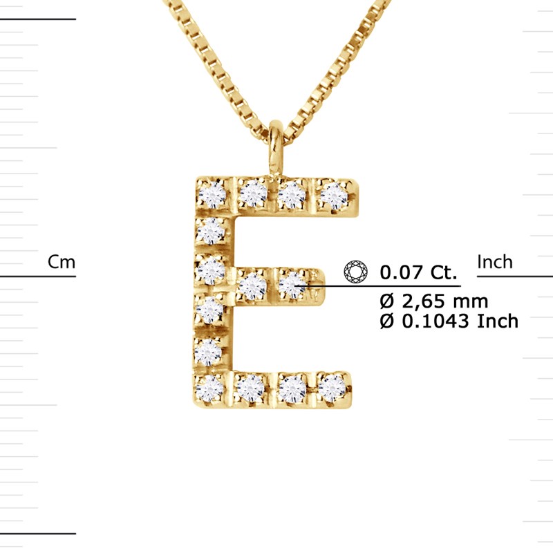 Collier ALPHABET Diamants 0,07 Cts  LETTRE 'E' Or Jaune 18 Carats - vue 3