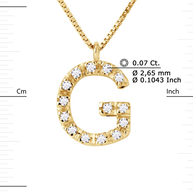 Collier ALPHABET Diamants 0,07 Cts  LETTRE 'G' Or Jaune 18 Carats - vue 3