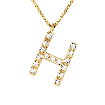 Necklace ALPHABET Diamonds 0.07 Cts LETTRE 'H' 18 Carat Yellow Gold