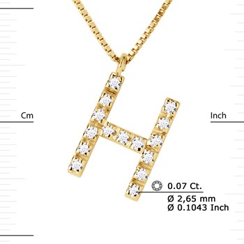 Necklace ALPHABET Diamonds 0.07 Cts LETTRE 'H' 18 Carat Yellow Gold
