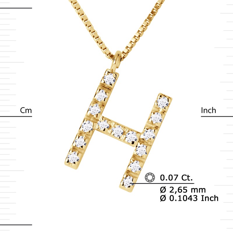 Collier ALPHABET Diamants 0,07 Cts  LETTRE 'H' Or Jaune 18 Carats - vue 3
