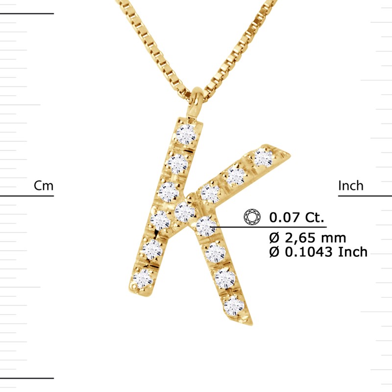 Collier ALPHABET Diamants 0,07 Cts  LETTRE 'K' Or Jaune 18 Carats - vue 3