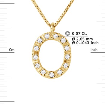 Necklace ALPHABET Diamonds 0,07 Cts LETTRE 'O' 18 Carat Yellow Gold
