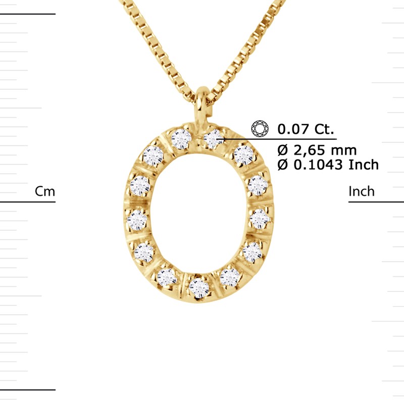 Collier ALPHABET Diamants 0,07 Cts  LETTRE 'O' Or Jaune 18 Carats - vue 3
