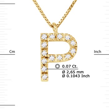 Necklace ALPHABET Diamonds 0,07 Cts LETTRE 'O' 18 Carat Yellow Gold