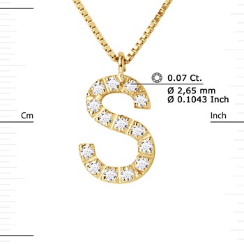 Necklace ALPHABET Diamonds 0.07 Cts LETTRE 'S' 18 Carat Yellow Gold