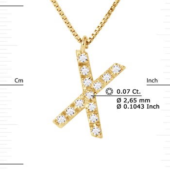 Necklace ALPHABET Diamonds 0,07 Cts LETTRE 'X' 18 Carat Yellow Gold