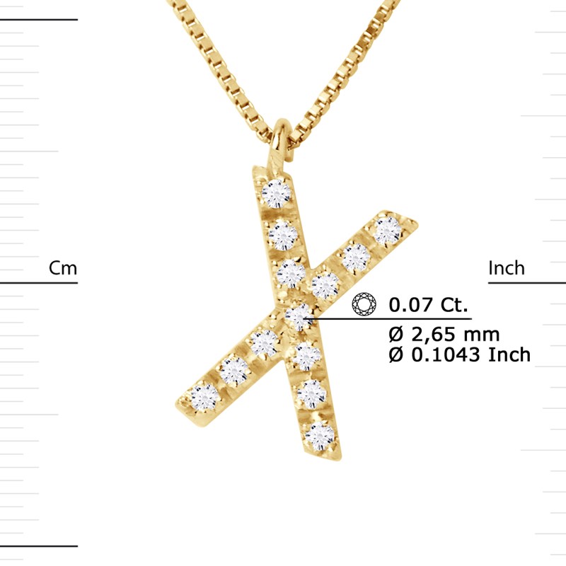 Collier ALPHABET Diamants 0,07 Cts  LETTRE 'X' Or Jaune 18 Carats - vue 3