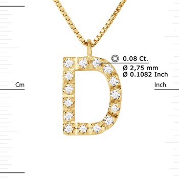 Necklace ALPHABET Diamonds 0.08 Cts LETTRE 'D' 18 Carat Yellow Gold