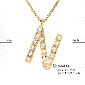 Necklace ALPHABET Diamonds 0.08 Cts LETTRE 'N' 18 Carat Yellow Gold