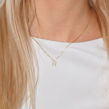 Necklace ALPHABET Diamonds 0,09 Cts LETTRE 'R' 18 Carat Yellow Gold