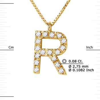 Necklace ALPHABET Diamonds 0,09 Cts LETTRE 'R' 18 Carat Yellow Gold
