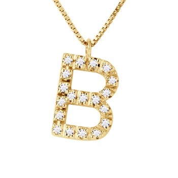 Necklace ALPHABET Diamonds 0,10 Cts LETTRE 'B' 18 Carat Yellow Gold