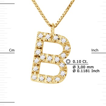 Necklace ALPHABET Diamonds 0,10 Cts LETTRE 'B' 18 Carat Yellow Gold