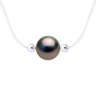 Collier LOVE LINK Perle de Tahiti Ronde 8-9 mm Nylon Transparent Argent 925