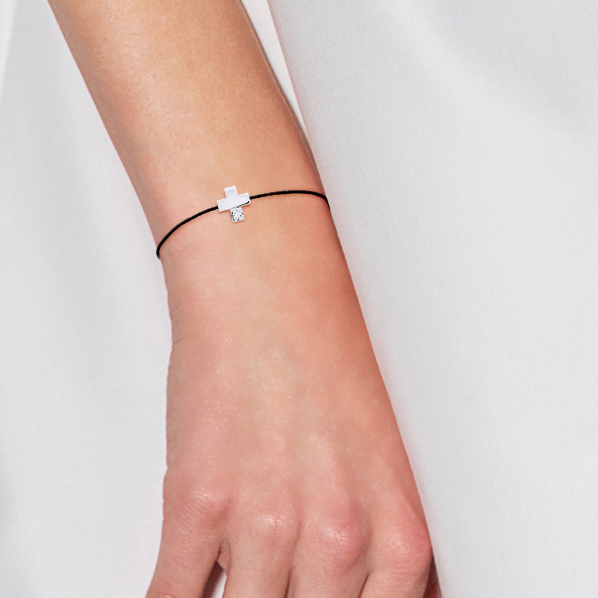 Bracelet CROIX Diamant 0,030 cts Nylon Noir Argent 925 - vue 2