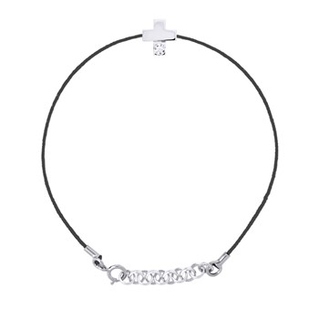 Bracelet CROIX Diamant 0,050 cts Nylon Noir Argent 925