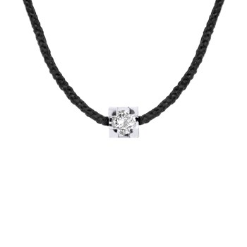 Collier Solitaire Diamant 0,030 Cts Nylon Noir Argent 925