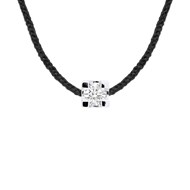 Collier Solitaire Diamant 0,050 Cts Nylon Noir Argent 925