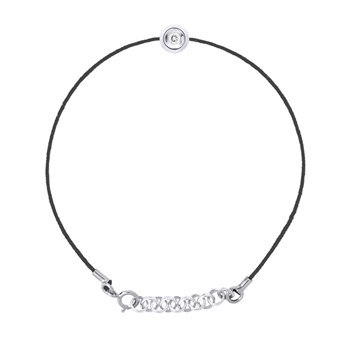Bracelet Diamant 0,05 Cts Serti Clos Nylon Noir Argent 925